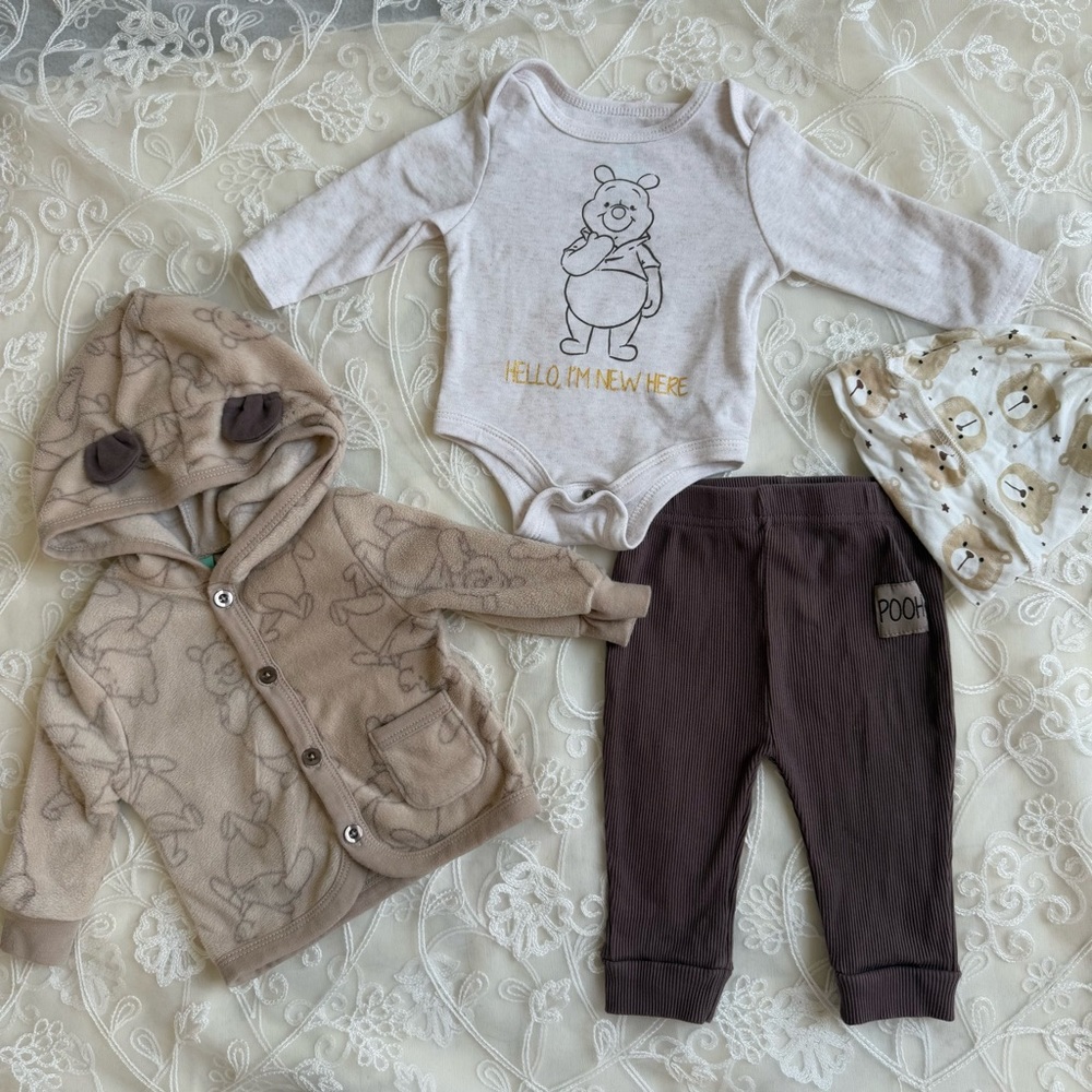 Disney Baby Matching Set Gray and Brown with Cozy Hoodie and cap - NEW - Picture 3 of 11
